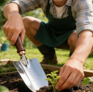 Garden Hand Tool Set with Shovel, Transplant Trowel, Rake and Root Picker