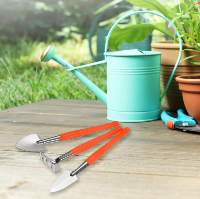 7 Mini Stainless Steel Garden Tool Set with Rake, Trowel and Shovel for Planting - Image 1