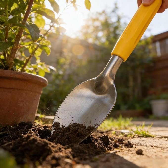 71KyhLSlK-L._AC_SX679_.jpg Stainless Steel Weeding Trowel with Serrated Edge for Digging and Loosening Soil - Image 1