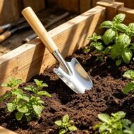 Heavy Duty Garden Hand Trowel Set with Wooden Handles for Digging and Transplanting