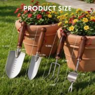 Garden Hand Tool Set with Shovel, Transplant Trowel, Rake and Root Picker - Image 2
