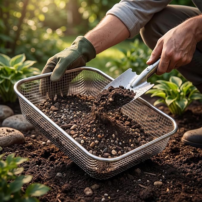 81wDnRgAJeL._AC_SX679_.jpg Garden Soil Sifter Set with Trowel for Filtering Soil and Potting - Image 1